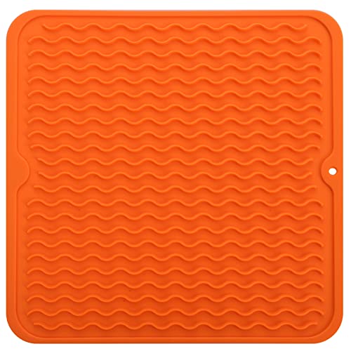 Silicone Dish Drying Mat for Multiple Usage (Orange / 12"L x 12"W)