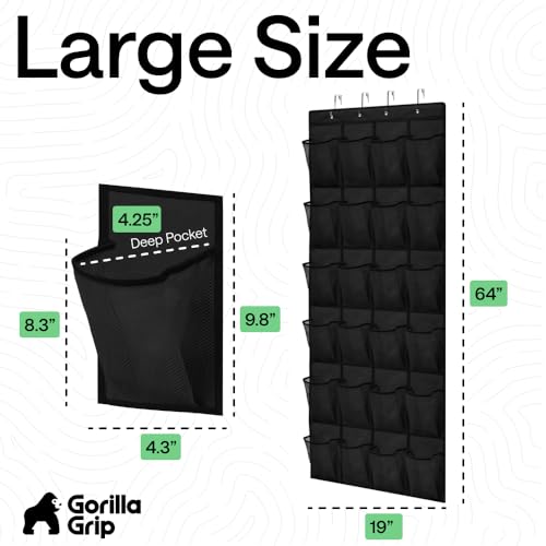 Over the Door Shoe Organizer (Black / 24 Pockets/4 Hooks)