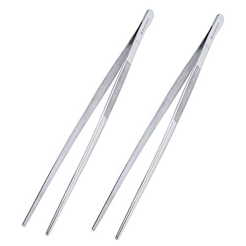 Set of 2 Kitchen Tweezers Fine Tweezer Tongs 12 Inch Stainless Steel Food Tweezer (12" Tweezers - 2 Piece Set)