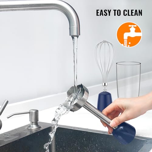 5-in-1 Hand Immersion Blender, 12 Speed Adjustable Emulsifier Handheld Blender, 1000W Copper Motor Stainless Steel Blade Hand Mixer with attachments, Blue (Blue)