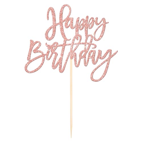 1 PCS Happy Birthday Cake Topper Glitter Happy Birthday Cake Pick for Celebrating Happy Birthday Anniversary Theme Party Cake Decorations Supplies Rose Gold