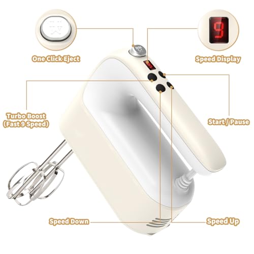 9 Speed Digital Hand Mixer Electric (Cream White)