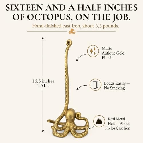 Gold Octopus Paper Towel Holder & Metal Toilet Paper Stand (Gold Octopus)