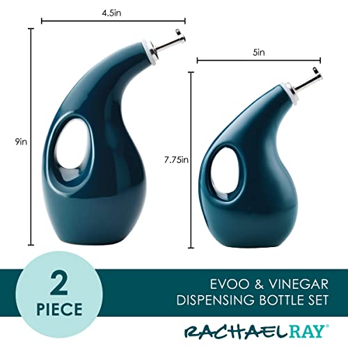 Serveware Ceramic EVOO Oil and Vinegar Dispensing Bottle Set (Teal / 24 Ounces)