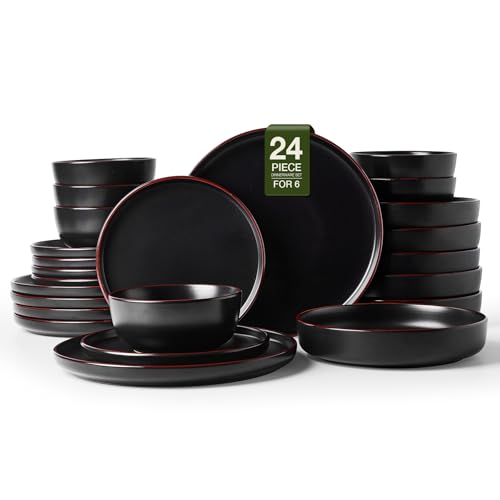 Mercury 24 Piece Dinnerware Set with Pasta Bowls (Matte Black / Service for 6 (Include Pasta Bowls))
