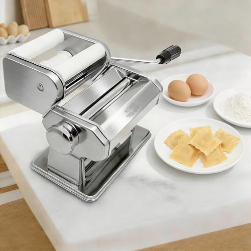 3-in-1 Pasta Maker Machine - 9 Thickness Stainless Steel Roller (MZ-150PR)