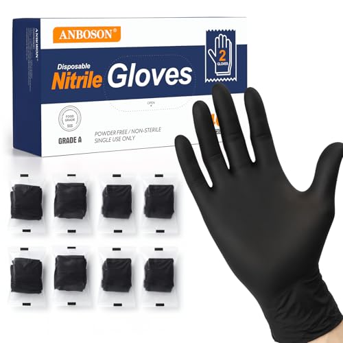 Individually Wrapped Black Disposable Nitrile Gloves (Black of 800 / Medium)