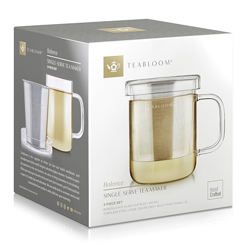 Premium Borosilicate Glass Mug with Stainless Steel Loose Leaf Tea Infuser and Lid (8 fl oz)