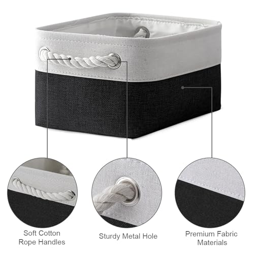 Storage Bins for Shelves (White & Black / Small -11.8Lx7.9Wx5.2H)