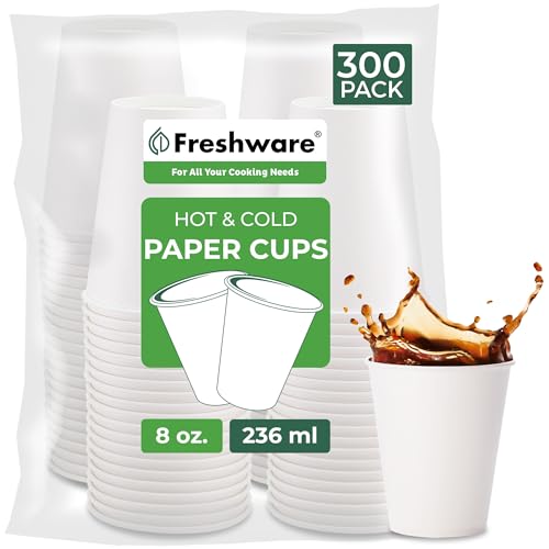 Coffee Cups 8 oz [300 Pack] Disposable Paper Cups for Hot or Iced Coffee Cup (8 oz)