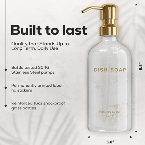 Luxury Glass Soap Dispenser Set by Brighter Barns (Clear Gold Hd)