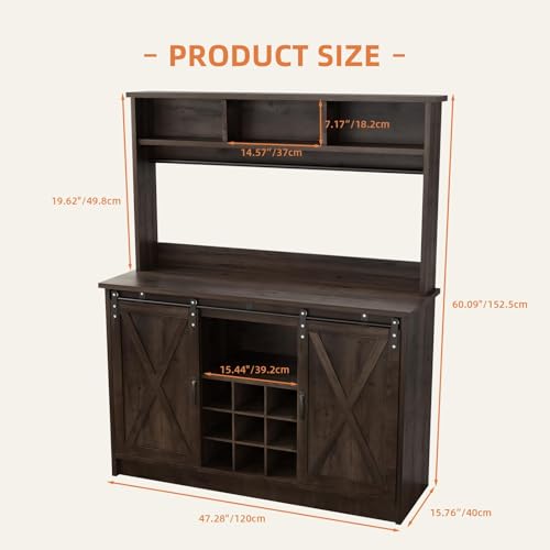 47" Farmhouse Coffee Bar with Storage Hutch & Wine Rack (48Inch / Oak)