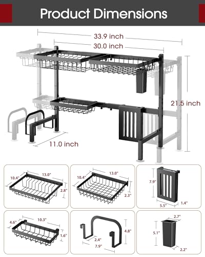 Over The Sink Dish Drying Rack (Black / Standard - 3 Baskets)