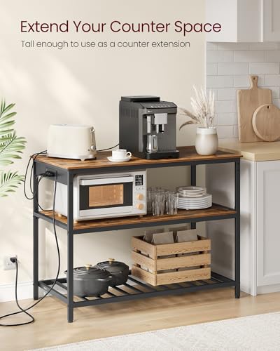 Kitchen Island with 3 Shelves (47.2"W x 34.9"H / with Power Outlets / Rustic Brown + Black)