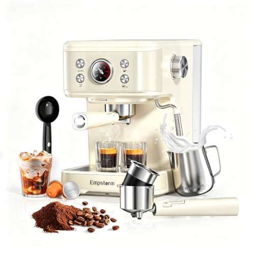 04E 20 Bar Espresso Machine with Milk Frother Steam 1100W White (Minimalist)