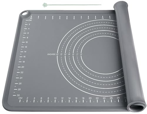 Silicone Pastry Mat 24" x 16" Baking Mat with Measurements and Edge Heightening (Dark Gray / 23.6"L x 15.7"W)