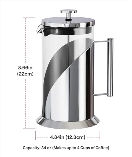 Stainless Steel French Press Coffee Maker 34 oz (D. Silver (Pack of 2))