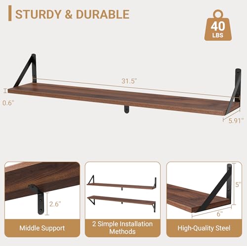 Floating Shelves for Wall (Walnut / 31.5"W x 5.9"D x 5.4"H,Set of 3)