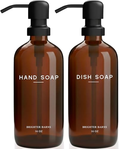 Amber Glass Hand and Dish Soap Dispenser Set by Brighter Barns (Amber Hd)
