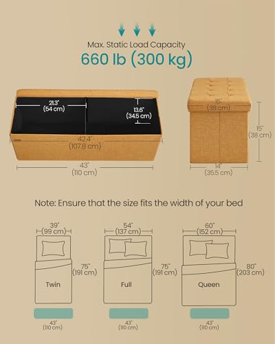 43.3 Inches Folding Storage Ottoman Bench (Ginger / 15"D x 43"W x 15"H (without Flipping Lid))