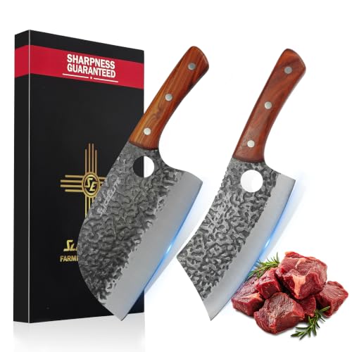 2 Piece Butcher Knife Set Serbian Chef Meat Cleaver Kitchen Knives BBQ