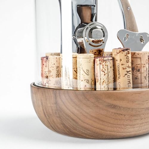 Oeno Motion Groom Corkscrew & Cork Dome Glass Cloche Display (Oeno Motion Wood and Chrome Deluxe)