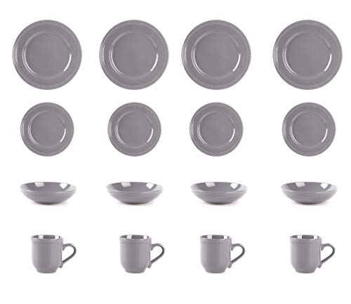 HomeVSS 16 Piece Pearl Dots Stoneware Dinnerware Set