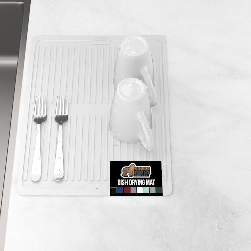 Patented BPA Free Silicone Dish Drying Mat (13" x 11" / Silicone / White)