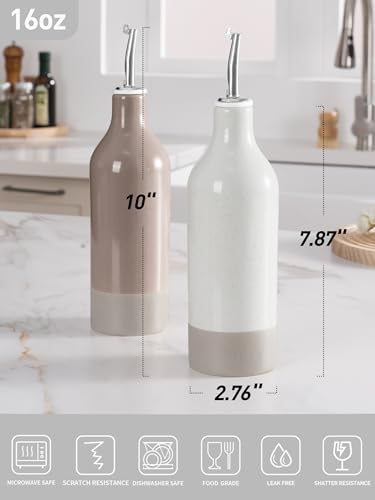 Ceramic Oil Dispenser Bottle (White and Cinnamon Brown / 2 Pieces (Milkyway))