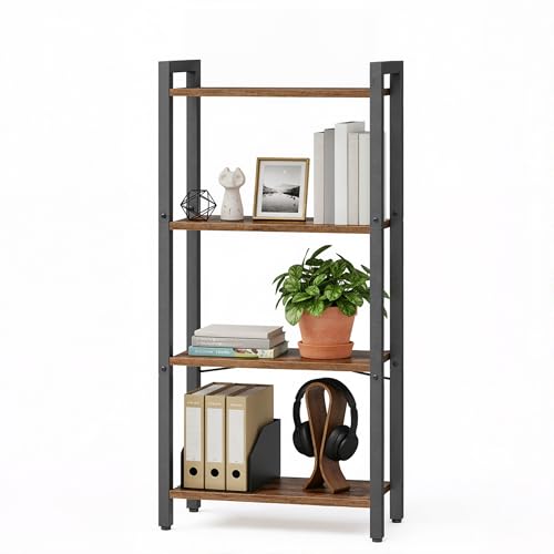 4 Tier Bookshelf (Rustic Brown + Ink Black / 4 Tiers (9.4"D x 15.7"W x 42"H))