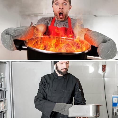 2 Pairs 17 Inch Extra Long Oven Mitts Heat Resistant (Gray)