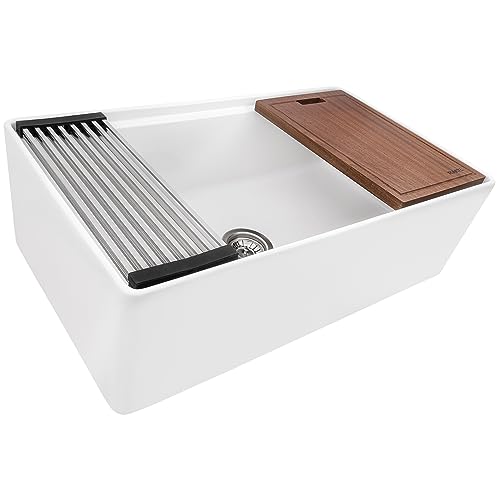 33 in White Fireclay Farmhouse Workstation Sink (33 Inch - Workstation - Single Bowl)