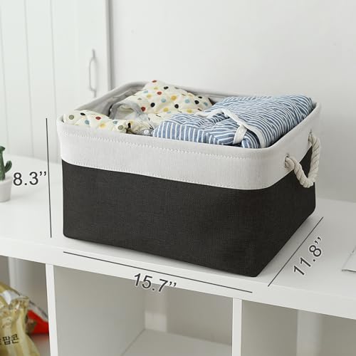 Storage Bins for Shelves (White & Black / Large - 15.7Lx11.8Wx8.3H)