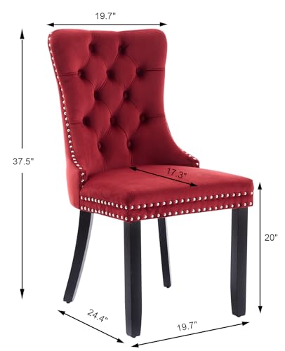 Wine Red Velvet Dining Chairs Set of 2 (Wine Red)