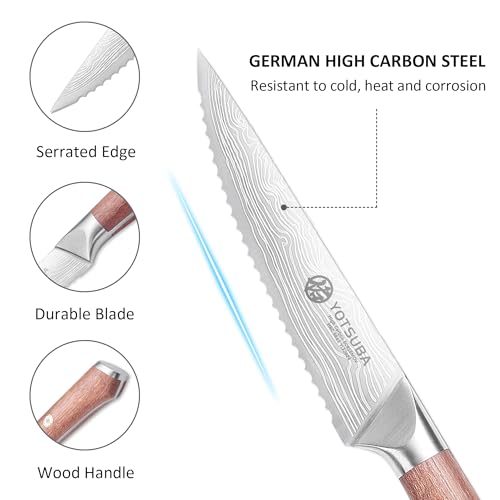 Steak Knives Set of 6 with Full Tang Rosewood Handle (6 PCS Steak Knife Set)