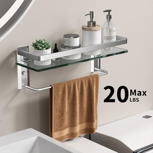 Bathroom Wall Shelf with Towel Bar (Silver / Shelf with Towel Bar)