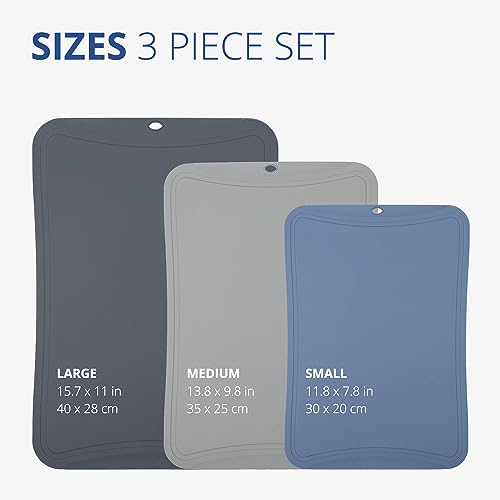 TPU Cutting Boards (3 Piece Set / Dark Gray, Gray, Blue)