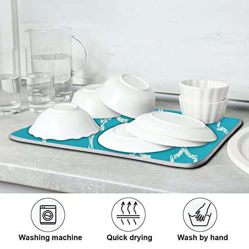 Super Absorbent Dish Drying Mat (Beautiful Grunge White Morrocan Trellis / 16" x 18")