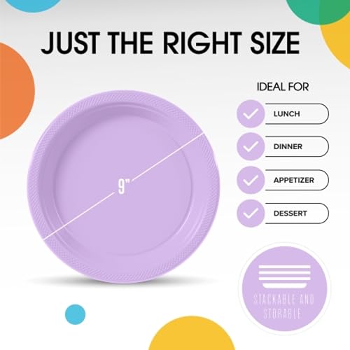 Sturdy Lavender Plastic Plates 9" Party Plates 100 Pcs (9 inch / Lavender)