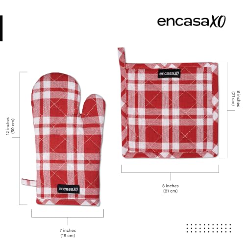 Oven Mitts and Pot Holders Set (Oven Glove + Pot Holder / Franca Red Checks)