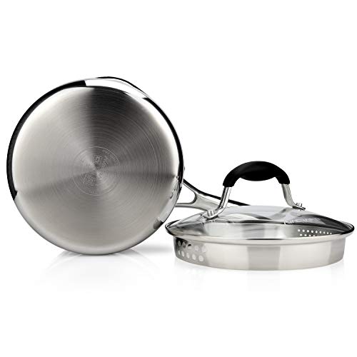 Tri Ply Stainless Steel Saucepan with Glass Strainer Lid (2.5 Quarts)
