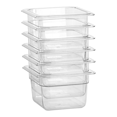 1 6 Size Food Pan 6 Packs 4 Inch Deep Clear Food Storage Containers BPA (1/6 Size / 4" Deep)
