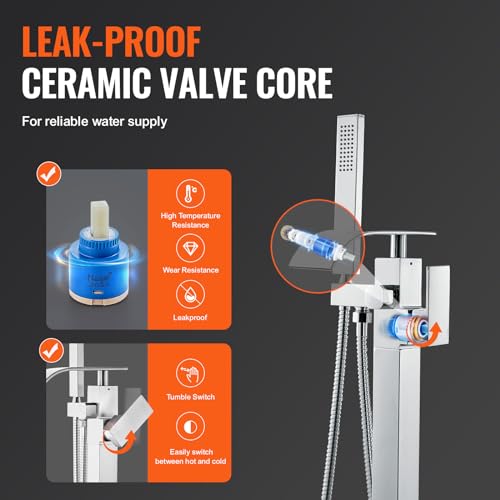Freestanding Bathtub Faucet (Waterfall / Polish Chrome)