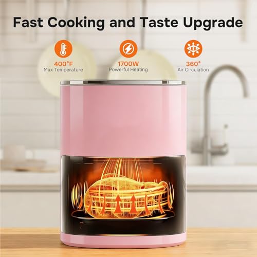 12-in-1 Air Fryer 6.34 Qt, Digital Preset Airfryer with Visible Window, Nonstick and Dishwasher-Safe Basket, Air Fry, Roast, Bake, Dehydrate, Fries, 1700W, Pink (Pink-6.34Qt / 6.34 Qt)