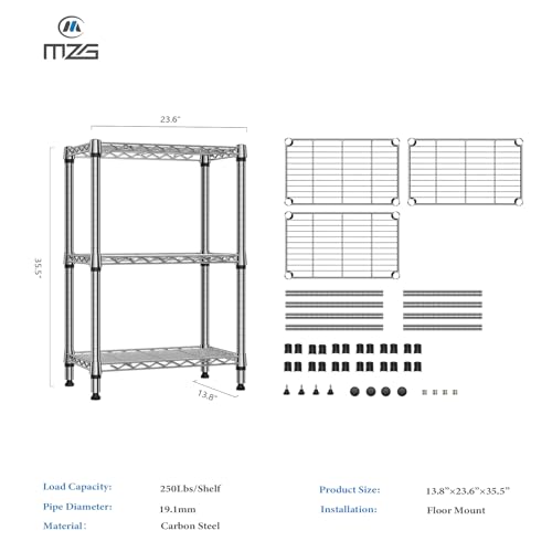 750 lbs 3 Tier Shelf Metal Storage Shelves Shelving Wire Rack Heavy Duty Closet Organizers for Garage Kitchen Bathroom Laundry Chrome 13.8" D x 23.6" W x 35.5" H (3 Tier 13.8" D x 23.6" W x 35.5" H / Chrome)