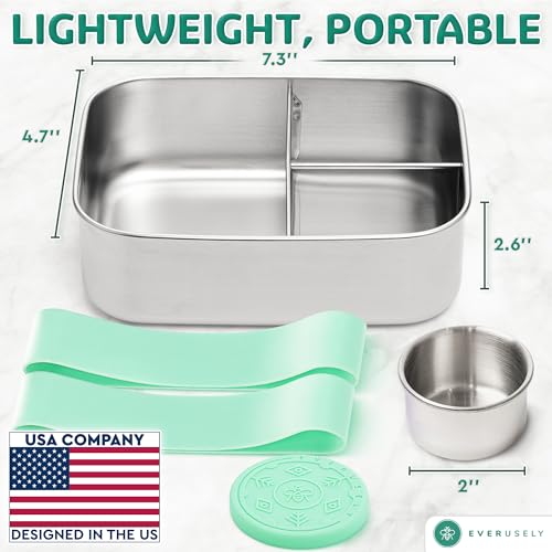 Stainless Steel Bento Box + Condiment Container (Green / 37oz / 1100ml)