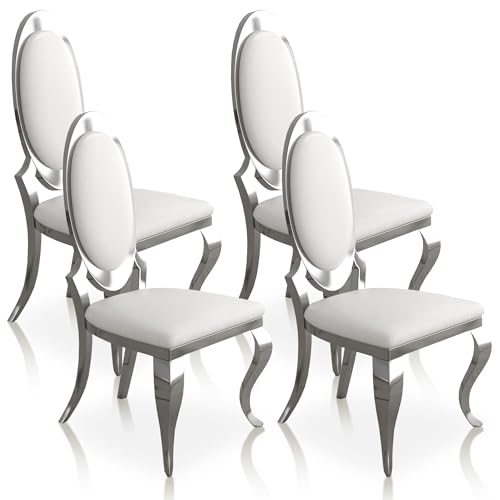 Modern Dining Chairs Set of 4 (White/Silver / Set of 4)