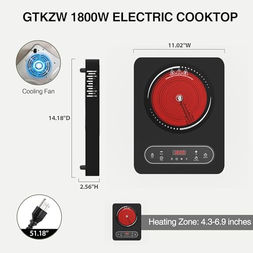 Electric Cooktop 1800W Single Burner Portable Electric Stove 110V Hot Plate (Black Single Burner)