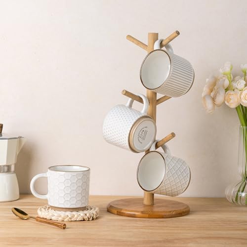 6 OZ Stackable Coffee Mugs Set of 4 (Off-White / 6 Ounces)