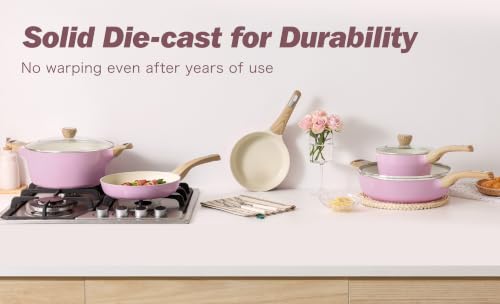 Ceramic Pots and Pans Set Nonstick (Ceramic Pink)
